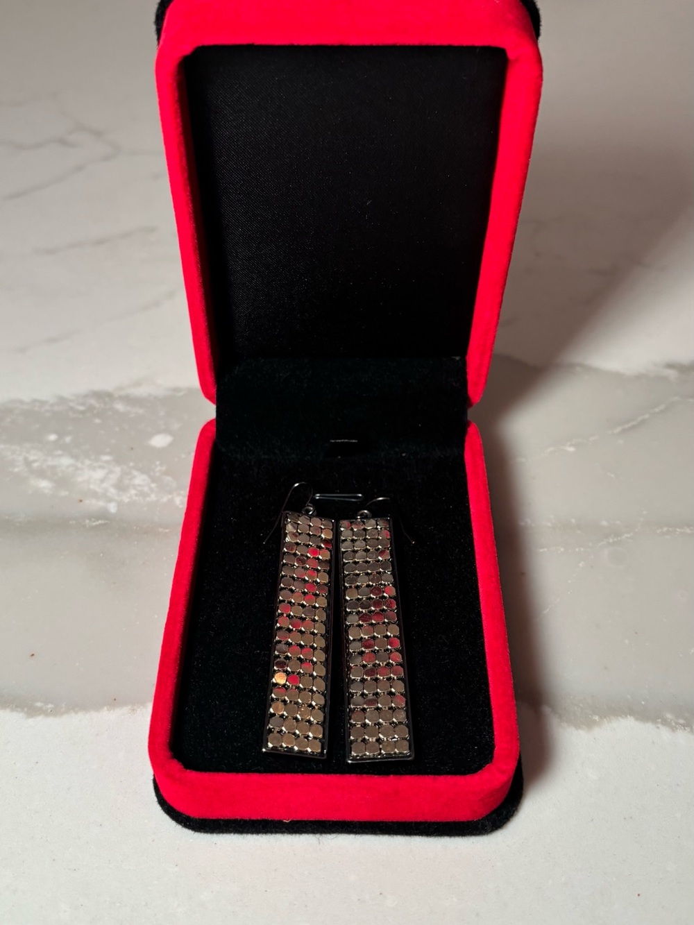 Women’s Black and Silver Rectangular Drop Earrings - Picture 3 of 4